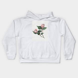 Pink watercolor and sumiE camellia flowers Kids Hoodie